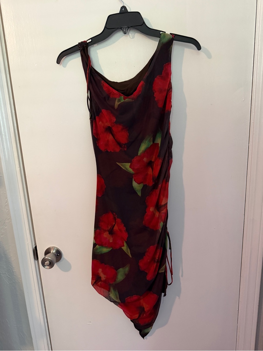 Princess Polly Red Floral Asymmetrical Slip Dress with Green Leaves